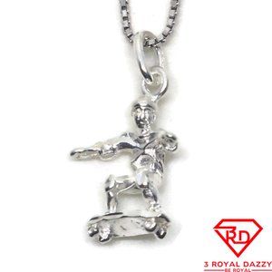Skateboarding Man 3D Pendant 925 Sterling Silver
